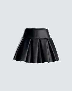 Fun and flirty, but dark and mysterious - make them work to figure you out in this black pleated, vegan leather skirt 😏🖤 Pleated Leather Mini Skirt, White Satin Shirt, Prom Planning, Spring Night, Dark And Mysterious, Vegan Leather Skirt, Outfit Night, Women Business, Mode Kpop