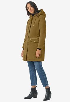 <div>Boost your winter warmth with this stylish parka featuring a drawstring at the back that gives it shape. The rim of the cozy fur-lined hood folds back and</div> Womens Tailored Suit, Spring Blazer, Jacket Parka, Womens Crewneck, Swimsuits For All, Black Faux Fur, Down Vest, Tailored Suits, Linen Women