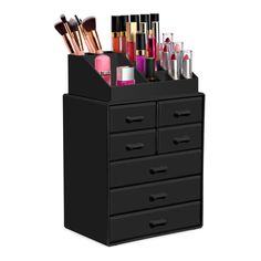 Organize all your beauty products, cosmetics, and accessories with the Sorbus Acrylic Cosmetic Organizers. This easy-to-use makeup organizer for vanity helps reduce clutter, gain space, and save time getting ready, with no assembly required. Its chic and colorful design creates a sleek display, making it a perfect gift for any girl, teen, or beauty lover. Use it to beautifully store lipstick, mascara, foundation, eyeshadow, nail polish, jewelry, and more, fitting on most dressers, bathroom vanit Eyeshadow Nail Polish, Nail Polish Jewelry, Makeup Case Organization, Eye Pencils, Brush Holders, Makeup Storage Organization, Jewelry Organizer Storage, Beauty Organization, Cosmetic Display