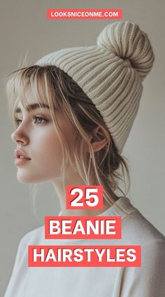 No matter your hair type or length, these 25 beanie hairstyles have something for everyone! From short pixies to long locks, these hairstyles will keep you looking stylish and comfortable in your favorite beanie. Beanie Long Hair Styles, How To Wear Hair With A Beanie, Long Hair And Beanie, Wearing A Hat With Bangs, Hair For Beanies, Hats For Short Hair Women, How To Wear A Beanie With Bangs, Hairstyles For Beanies Long Hair, Beanie Hairstyles Medium Length