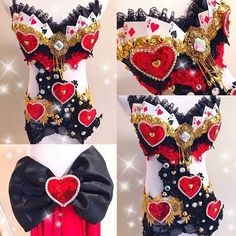 four different pictures of a corset with hearts on it