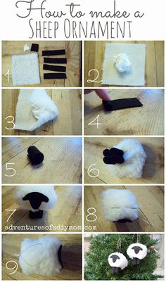 how to make a sheep ornament out of fake fur and yarn with instructions