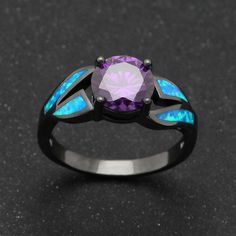 Opal Ring Mystic Topaz Blue Fire AtPerrys Healing Crystals - AtPerry's Healing Crystals Black Rhodium Ring, Weird Gifts, Fire Opal Ring, Mystic Topaz, Blue Fire, Topaz Stone, Rainbow Color, Black Rhodium, Opal Ring