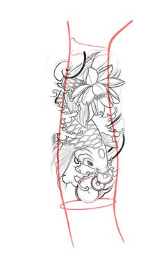 a line drawing of a vase with flowers on the top and bottom half of it