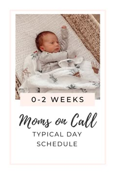 a baby laying on top of a bed with the words moms on call