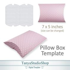 the pillow box template is shown in pink and white