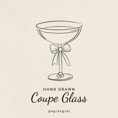 hand drawn coupe glass with ribbon and bow