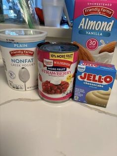 yogurt, granola, and other items on a counter