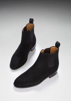 Women's black suede goodyear welted chelsea boots with a tan leather lining, leather sole. Made using C.F. Stead suede and leather soled goodyear welted construction that means you can easily resole these boots for years to come. Black Suede Chelsea Boots, Suede Chelsea Boots, Black Chelsea Boots, Goodyear Welt, Tan Leather, Black Suede, Chelsea Boots, Chelsea