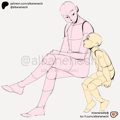 a drawing of a person sitting next to another person