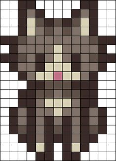 a cross stitch pattern with a cat's face in brown and white squares,