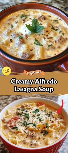 Alfredo Lasagna Soup, Lasagna In A Bowl, Alfredo Soup, Creamy Alfredo Sauce, Pasta Creamy, Pasta Cheese, Alfredo Lasagna, Lasagna Soup Recipe, Traditional Lasagna