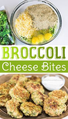 broccoli cheese bites collage with text overlay and images above that says broccoli cheese bites