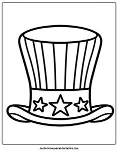 a top hat with stars on it for the fourth of july coloring page, as well as