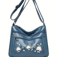 This Beautiful Crossbody Bag Is Perfect For Any Occasion. The Soft Faux Leather Exterior Material And Elegant Floral Embroidery Make It A Stylish Addition To Any Outfit. Its Medium Size Makes It Spacious Enough To Hold All Your Essentials, While The Zip Closure Ensures They Stay Safe And Secure. The Black Lining And Soft Exterior Color Provide A Classic Contrast, And The Embroidered Accents Add A Touch Of Sophistication. This Bag Is Perfect For Women Who Want A Fashionable Accessory That Can Be Leather Shoulder Bag With Floral Embroidery, Leather Shoulder Bag With Floral Embroidery For Daily Use, Leather Shoulder Bag With Floral Embroidery For Travel, Embroidered Leather Crossbody Bag, Floral Embroidered Crossbody Travel Bag, Floral Embroidered Satchel For Daily Use, Travel Shoulder Bag With Floral Embroidery, Floral Embroidery Travel Shoulder Bag, Floral Embroidered Crossbody Shoulder Bag For Daily Use