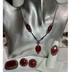 You Are Looking At A Set Of Beautiful Vintage Sterling Carnelian Stone Embellished With Marcasites. Necklace: 17” Long (2 Missing Marcasites Please See Pics) Pendant: 3.77” Drop 3 Oval Stones 2 Stones Are .56” H X .37” W X .18” Thick 1 Stone: .78” H X .59” W X .17” Thick Ring:5 1/2 Top: 1.07” H X .67” W X .20” Thick Band: .06” W X .04” Thick Stone: .63” H X .43” W Clip On Earrings: .78” Round X .30” Thick Each Stone: .54” Round Each Brooch / Pin: 1.01” H X 1.22” W X .26” Thick Stone: .61” H X .79” W All Are Stamped Sterling. Tested, Solid, Real Sterling Silver. All Stones Are Secured And Not Loose. There Are Patina / Tarnishing In The C Marcasite Jewelry, Thick Ring, Carnelian Stone, Oval Stone, Clip On, Jewelry Set, Womens Jewelry Necklace, Clip On Earrings, Brooch Pin