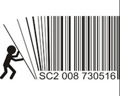 a bar code with a man holding a baseball bat