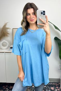 Deep Sky / SM Ajay Oversized Pocket Top - BACK IN STOCK - Madison and Mallory Oversized Short Sleeve T-shirt With Side Pockets, Short Sleeve T-shirt With Pockets For Loungewear, Relaxed Blue Tops With Pockets, Oversized T-shirt With Side Pockets, Oversized T-shirt With Pockets For Everyday Wear, Casual Blue Tops With Side Pockets, Casual T-shirt With Side Pockets For Loungewear, Spring Loungewear T-shirt With Pockets, Casual Blue T-shirt With Side Pockets