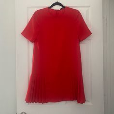 Zara Red Pleated Mini Dress. New With Tags, Never Worn And In Perfect Conditions. Size S Pictures Shows A Model Using The Green Pleated Mini Dress For Reference. Red Pleated Mini Dress, Red Pleated Dress For Workwear, Red Pleated Dress For Work, Zara Red Short Sleeve Dress, Short Sleeve Red Zara Dress, Hot Pink Satin Dress, Zara Short Dress, S Pictures, Zara Mini Dress