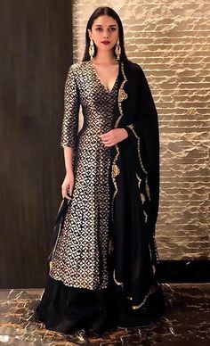 Statement Silhouettes: Beautiful and Latest Fancy Suit Inspirations for Eid Mermaid Wedding Dress With Straps, Brocade Kurta, Wedding Dress With Straps, Kurta With Sharara, Asian Dresses, Aditi Rao Hydari, Aditi Rao, Lehenga Designs Simple, Fancy Suit