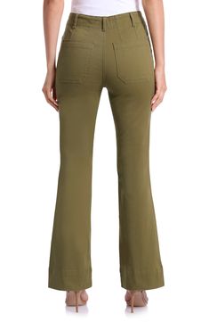 Twin patch pockets lend workwear-inspired style to kicky flared pants cut from stretch-kissed cotton for all-day comfort. 31 1/2" inseam; 21" leg opening; 14 1/2" front rise; 16" back rise Zip fly with button closure Front patch pockets; back patch pockets 97% cotton, 3% spandex Machine wash, tumble dry Imported Cotton Flare Jeans With Pockets, Wide Leg Cotton Flare Jeans With Patch Pockets, Cotton Flare Bottoms With Pockets, Cropped Leg Cotton Flare Jeans With Patch Pockets, Fall Cotton Wide Leg Flares, Mid-rise Cotton Flares For Fall, Stretch Cotton Flare Jeans With Pockets, Fall Wide Leg Flares Made Of Cotton, Cotton Wide Leg Flares For Fall