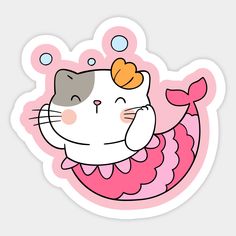 a sticker with an image of a cat in a mermaid costume