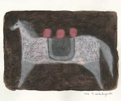 a drawing of a white horse with red dots on it's back