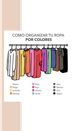 an image of clothes hanging on a rack with colors in the bottom right hand corner