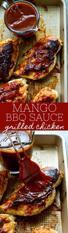 The most flavorful homemade BBQ sauce EVER collides with sweet mango and it all gets generously brushed over juicy grilled chicken.---Put this easy one on the summer dinner rotation! Juicy Grilled Chicken, Balsamic Vinegar Chicken, Charcoal Bbq Grill, Dinner Rotation, Grilled Burgers, Bbq Sauce Homemade, Homemade Bbq, Secret Sauce