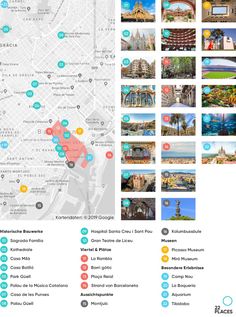 a map showing the locations of many different attractions in barcelona, and where they are located