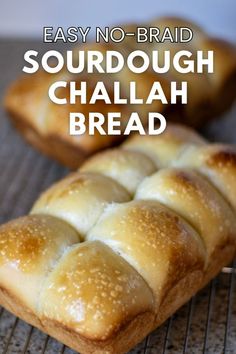 an easy no - braid sourdough challah bread on a cooling rack