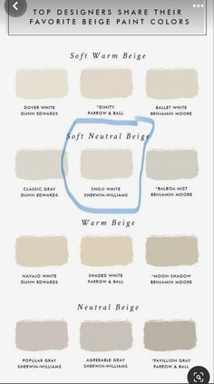 the different shades of paint that are used in this painting project, including neutrals and beige