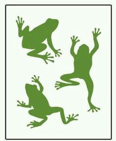 three green frogs are silhouetted against a white background