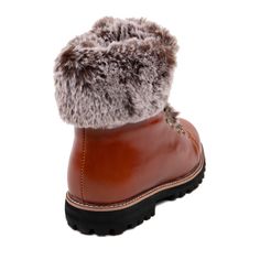 When the weather turns crisp, treat your feet to the ultimate warmth and style with our Vivian boots. Featuring genuine sheepskin lining for exceptional coziness, these fluffy boots combine rich autumn colors with a classy design. Durable and stylish, they offer both comfort and a sophisticated look, making them the perfect seasonal choice. Brown Waterproof Winter Boots With Round Toe, Brown Waterproof Boots With Round Toe For Winter, Brown Leather Waterproof Boots For Winter, Brown Leather Waterproof Winter Boots, Winter Outdoor Boots With Leather Lining, Brown Lace-up Boots With Leather Sole For Winter, Leather Waterproof Boots With Faux Fur Lining, Winter Shearling Boots With Leather Sole, Fall Boots With Faux Fur Lining