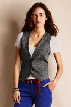 Women's Wool Donegal Vest from Lands' End Canvas Wool Vest Outfit, Casual Vest Outfits, Woman Vest Outfit, Waistcoat Outfits, Suit Vest Outfits, Vest Outfit Women, Womens Suit Vest, Waistcoat Outfit, Vest Outfits For Women