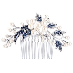 Silver Wedding Hair Accessories, Pearl Wedding Accessories, Blue Hair Accessories, Rhinestone Hair Comb, Party Hair Accessories, Floral Accessories Hair, Pearl Accessories, Wedding Hair Comb