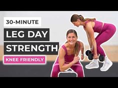 a woman doing leg day strength with the words knee friendly