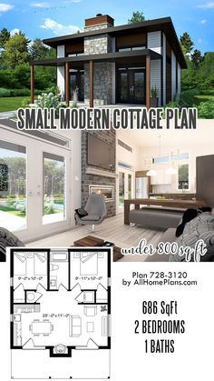 small modern cottage plan with 2 bedroom and 1 bathroom in the back ground floor area