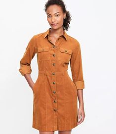 Casual Dresses | Loft Corduroy Shirt Dress, Cute Casual Dresses, Petite Jacket, Corduroy Dress, Vintage Style Dresses, Trendy Clothes For Women, Woven Dress, Everyday Dresses, Dress With Cardigan