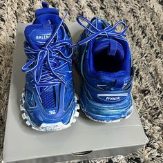 Pre Loved Balenciaga Track Faded Blue Sneakers Designer Blue Low-top Sneakers, Designer Blue Lace-up Sneakers, Balenciaga Track Sneakers, Track Sneakers, Shoes Balenciaga, Balenciaga Track, Balenciaga Shoes, Blue Sneakers, Womens Shoes Sneakers