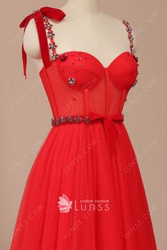 Beaded Red Sweetheart Corset Dot Tulle Fairy Formal Dress - Lunss Fairy Formal Dress, Fashion Week Dresses, Sweetheart Corset, Fall 2024 Fashion, 2024 Fashion Trends, Red Corset, Prom Looks, Red Prom, Floral Outfit