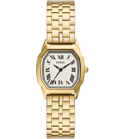 From Fossil&#x2C; this women's watch features:Gold stainless steel bracelet and caseCream dial 2 pusher fold over clasp closureQuartz three-hand movementBand width approx. 16mmCase size approx. 27mmCase thickness approx. 8.2mmInner Circumference: 175 /- 5mmWater Resistance: 5 ATM2-year limited warrantyImported. Cartier Watches Women, Fossil Watches Women, Gold Watches Women, Watch For Women, Fossil Watch, Fossil Watches, Cartier Watch, Three Hands, Fashion Wishlist