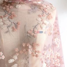 Stacked Sequins Plum Blossom Plant Pattern Pink Mesh - OneYard Retro Wedding Dresses, Robe Diy, Doll Wedding Dress, Vintage Ideas, Bridal Dresses Lace, Embroidered Lace Fabric, Wedding Dress Fabrics, Wedding Fabric, Embroidery Fabric