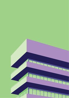 an image of a tall building that is purple and green