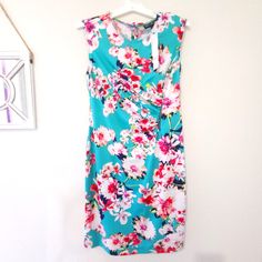 New With Tags Size 10 Great For Easter/Summer Non Smoking Home Multicolor Sheath Summer Dress, Summer Floral Print Sheath Dress, Floral Cotton Dress, Midi Shift Dress, Floral Sheath Dress, Cotton Blends Dress, Floral Shirt Dress, Rayon Dress, Pink Floral Dress