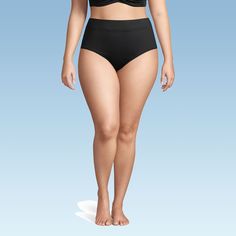 At Lands’ End we believe every body is a beach body and design our swimsuits to fit women of every shape and size. Our Women’s High Waisted Bikini Bottoms are the perfect example of how great every woman can look and feel in a swimsuit. Made with LYCRA Xtra Life spandex this suit is specially designed to keep its shape in and out of the water and hold up all summer long. These bottoms offer UPF sun protection wherever it has you covered. We promise you’re going to love these flattering swim bott Black High-cut Leg Swimwear For Beach Season, High Waist Tankini With Built-in Bra For Swimming, Black Shapewear Swimwear, Tankini With Wide Waistband For Swimming, Black Shapewear Swimwear With Underwire, Black Underwire Shapewear Swimwear, Shapewear Tankini For Swimming, Black Shapewear Swimwear For Swimming, Beach Swimwear With Smoothing Shaping Fit