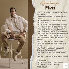 Daily Affirmations For My Man, Positive Affirmation For Black Man, Self Care Quotes For Men, Healing For Men, Black Man Affirmations, Mens Affirmations