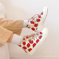 Strawberry Sneakers, Cherry Theme, Mode Shoes, Basket Vintage, Vintage Strawberry, Grunge Look, Shoe Inspo, Aesthetic Shoes, Brunch Outfit