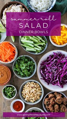 a table topped with bowls filled with different types of salads and veggies