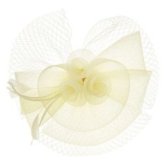 Mesh bow and triple flower accent. Netting and feather detail. Approximately 9" by 9", 3" high. Clip and headband. One size. Spring Hair Accessories With Satin Bow, Spring Satin Bow Hair Accessories, Elegant Spring Hair Accessories With Decorative Bow, Spring Party Hair Accessories With Satin Bow, Spring Party Hair Accessories With Decorative Bow, Spring Wedding Mini Hat With Bow, Summer Wedding Hair Accessories With Ribbon, Summer Wedding Headpiece With Bow, Spring Wedding Fascinator With Bow